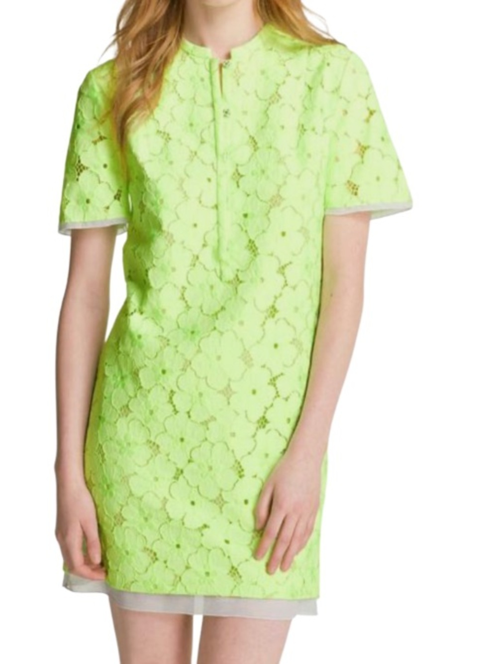 Diane Von Furstenberg Neon Green Floral Lace Warner Shift DressSize 4 NWT